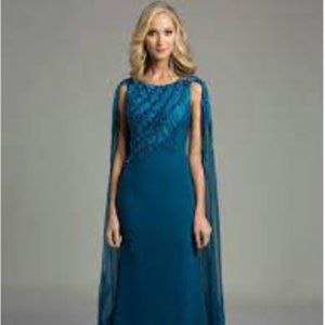 LIKE NEW Teal Cape Beaded LARA Gown